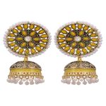 Buy Crunchy Fashion Gold-Plated Embelished Yellow Kundan and Faux Pearl Jhumka Earrings RAE1811 - Purplle
