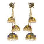 Buy Crunchy Fashion Gold plated Peacock Three Long Hanging Jhumka Earrings RAE0999 - Purplle