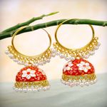Buy Crunchy Fashion Gold plated Kundan Flower Meenakari Red Hoop Jhumka Earrings With White Pearl Earrings RAE0863 - Purplle