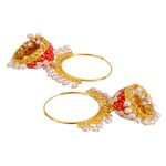 Buy Crunchy Fashion Gold plated Kundan Flower Meenakari Red Hoop Jhumka Earrings With White Pearl Earrings RAE0863 - Purplle