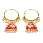 Buy Crunchy Fashion Gold plated Kundan Flower Meenakari Red Hoop Jhumka Earrings With White Pearl Earrings RAE0863 - Purplle