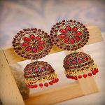 Buy Crunchy Fashion Gold Plated Meenakari Floral Red Jhumka Earrings With White Pearl RAE0914 - Purplle