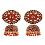 Buy Crunchy Fashion Gold Plated Meenakari Floral Red Jhumka Earrings With White Pearl RAE0914 - Purplle
