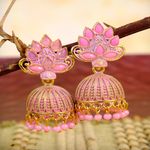 Buy Crunchy Fashion Gold plated Antique Pink Floral Jhumka Earrings RAE0940 - Purplle