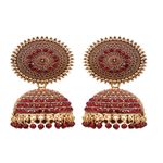 Buy Crunchy Fashion Oxidised Gold-Plated Handcrafted Maroon Stone Jhumka Earrings RAE1571 - Purplle