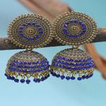 Buy Crunchy Fashion Oxidised Gold-Plated Handcrafted Blue Stone Jhumka Earrings RAE1574 - Purplle