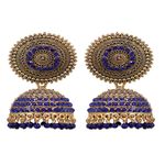 Buy Crunchy Fashion Oxidised Gold-Plated Handcrafted Blue Stone Jhumka Earrings RAE1574 - Purplle