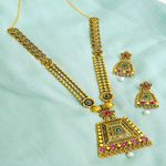 Buy Crunchy Fashion Traditional Gold-Plated Long Square Necklace Set With Earrings RAS0266 - Purplle