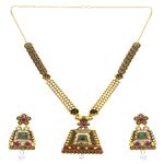 Buy Crunchy Fashion Traditional Gold-Plated Long Square Necklace Set With Earrings RAS0266 - Purplle