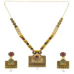 Buy Crunchy Fashion Traditional Gold-Plated Imitation Antique Pendant Necklace Set with Earrings RAS0282 - Purplle