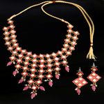 Buy Crunchy Fashion Traditional Gold-plated Kundan Pink Pearl Work Necklace With Earring Set RAS0375 - Purplle