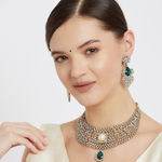 Buy Estele Gold Plated Emerald and Diamond Heavy Choker Necklace Set for Women - Purplle