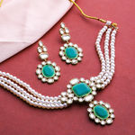 Buy Estele Gold Plated Aesthetic Pearl Jewellery Set with Green Emerald Stone for Women - Purplle
