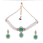 Buy Estele Gold Plated Aesthetic Pearl Jewellery Set with Green Emerald Stone for Women - Purplle