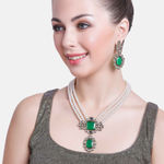 Buy Estele Gold Plated Aesthetic Pearl Jewellery Set with Green Emerald Stone for Women - Purplle