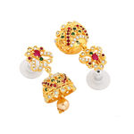 Buy Estele Gold Plated CZ Arcadia Jhumki Earrings with Pearl & Ruby Crystals for Women - Purplle