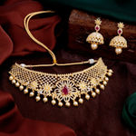 Buy Estele Gold Plated CZ Floral Design Bridal Choker Necklace Set With Pearls for Women - Purplle