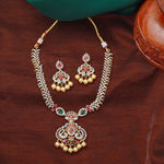 Buy Estele Gold Plated CZ Peacock Inspired Long Necklace Set With Pearls for Women - Purplle