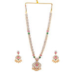 Buy Estele Gold Plated CZ Peacock Inspired Long Necklace Set With Pearls for Women - Purplle