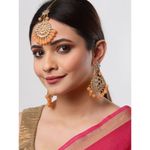 Buy Zeneme Gold-Plated Kundan & Orange Pearl Studded Handcrafted Maang Tika and Matching Earring Jewellery - Purplle