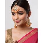 Buy Zeneme Gold-Plated Kundan & Orange Pearl Studded Handcrafted Maang Tika and Matching Earring Jewellery - Purplle