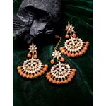 Buy Zeneme Gold-Plated Kundan & Orange Pearl Studded Handcrafted Maang Tika and Matching Earring Jewellery - Purplle