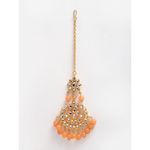 Buy Zeneme Gold-Plated Kundan & Orange Pearl Studded Handcrafted Maang Tika and Matching Earring Jewellery - Purplle