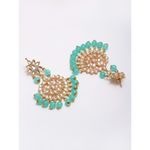 Buy Zeneme Gold-Plated Kundan & Blue Pearl Studded Handcrafted Maang Tika and Matching Earring Jewellery - Purplle