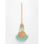 Buy Zeneme Gold-Plated Kundan & Blue Pearl Studded Handcrafted Maang Tika and Matching Earring Jewellery - Purplle