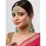 Buy Zeneme Gold-Plated Kundan & Blue Pearl Studded Handcrafted Maang Tika and Matching Earring Jewellery - Purplle