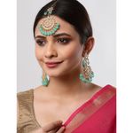 Buy Zeneme Gold-Plated Kundan & Blue Pearl Studded Handcrafted Maang Tika and Matching Earring Jewellery - Purplle