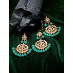 Buy Zeneme Gold-Plated Kundan & Blue Pearl Studded Handcrafted Maang Tika and Matching Earring Jewellery - Purplle