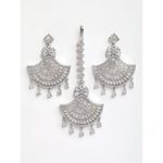 Buy Zeneme Silver Plated White Round AD-Studded Maang Tikka And Earrings Set - Purplle