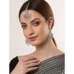 Buy Zeneme Silver Plated White Round AD-Studded Maang Tikka And Earrings Set - Purplle