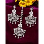 Buy Zeneme Silver Plated White Round AD-Studded Maang Tikka And Earrings Set - Purplle