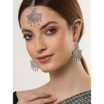 Buy Zeneme Silver Plated White Round AD-Studded Maang Tikka And Earrings Set - Purplle