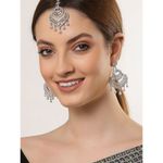 Buy Zeneme Silver Plated White Heart Shaped AD-Studded Maang Tikka And Earrings Set - Purplle