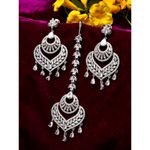 Buy Zeneme Silver Plated White Heart Shaped AD-Studded Maang Tikka And Earrings Set - Purplle