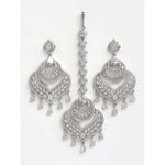 Buy Zeneme Silver Plated White Heart Shaped AD-Studded Maang Tikka And Earrings Set - Purplle