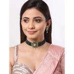 Buy Zeneme Gold-Plated Green AD Stone Studded & Beaded Floral Jewellery Set - Purplle