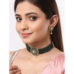 Buy Zeneme Gold-Plated Green AD Stone Studded & Beaded Floral Jewellery Set - Purplle