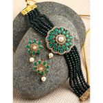Buy Zeneme Gold-Plated Green AD Stone Studded & Beaded Floral Jewellery Set - Purplle
