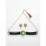 Buy Zeneme Gold-Plated Green AD Stone Studded & Beaded Floral Jewellery Set - Purplle