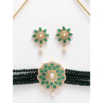 Buy Zeneme Gold-Plated Green AD Stone Studded & Beaded Floral Jewellery Set - Purplle