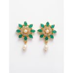 Buy Zeneme Gold-Plated Green AD Stone Studded & Beaded Floral Jewellery Set - Purplle