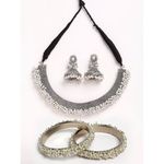Buy Zeneme Oxidised Silver-Plated Beaded Jewellery Set with Bangles - Purplle