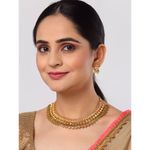 Buy Zeneme Gold-Plated White Pearl Studded South Indian Style Necklace & Earring Temple Jewellery Set - Purplle