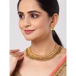 Buy Zeneme Gold-Plated White Pearl Studded South Indian Style Necklace & Earring Temple Jewellery Set - Purplle