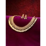 Buy Zeneme Gold-Plated White Pearl Studded South Indian Style Necklace & Earring Temple Jewellery Set - Purplle