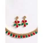 Buy Zeneme Gold-Plated Red and Green American Diamond Studded Handcrafted Jewellery Set - Purplle